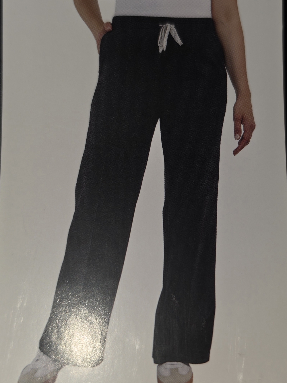 NEW Women's Black Drawstring Wide-Leg Pants 30 Inches Kirkland Signature